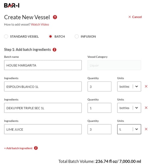 Bar-i custom module for taking inventory of batched cocktails