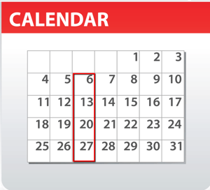 calendar showing that bar inventory will be counted every Tuesday