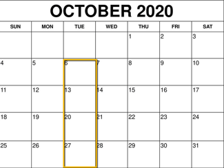 Tuesday highlighted on a calendar to indicate bar inventory counts on a set day of the week