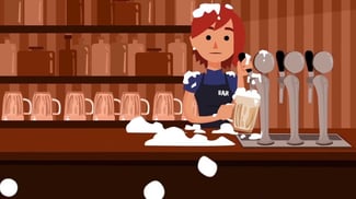 animated image of a female bartender wasting beer from a poorly functioning draft beer system