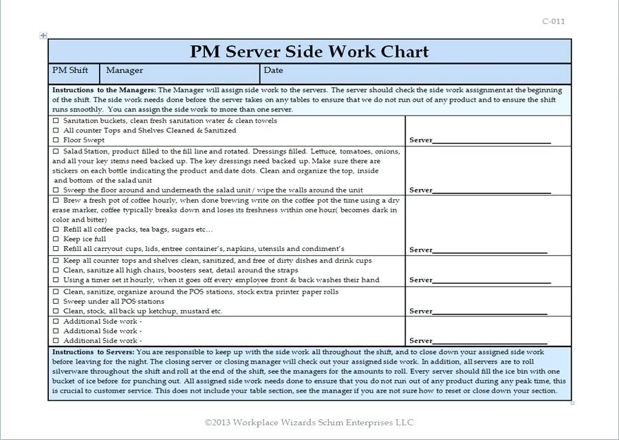 Printable Server Side Work Checklist