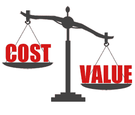 scale comparing the value provided by bar inventory systems with the cost of the service